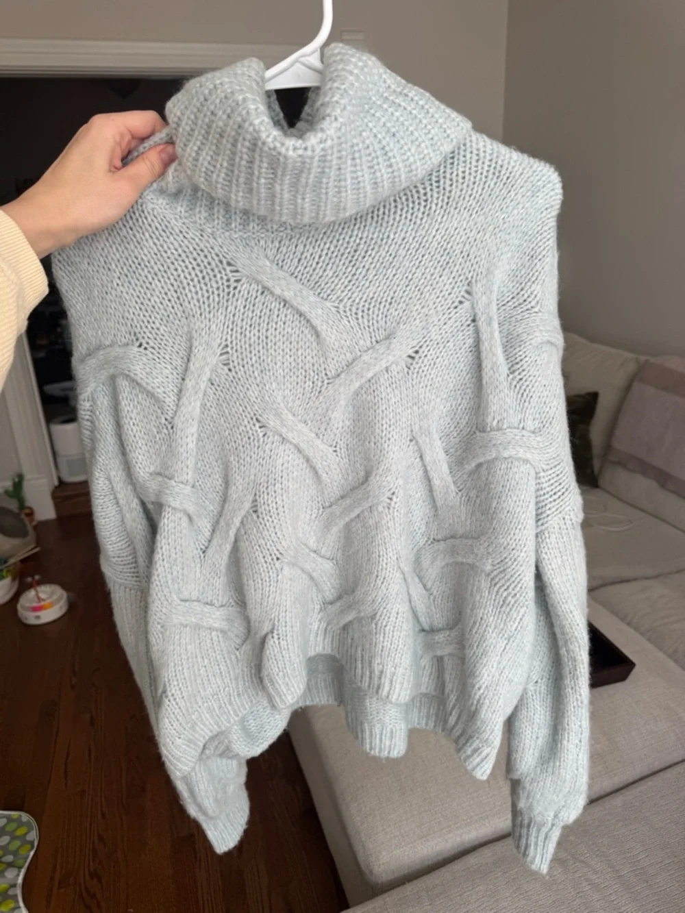 Madewell Cozy Cable Knit Turtleneck Sweater - Light Blue M - Picture 3 of 4